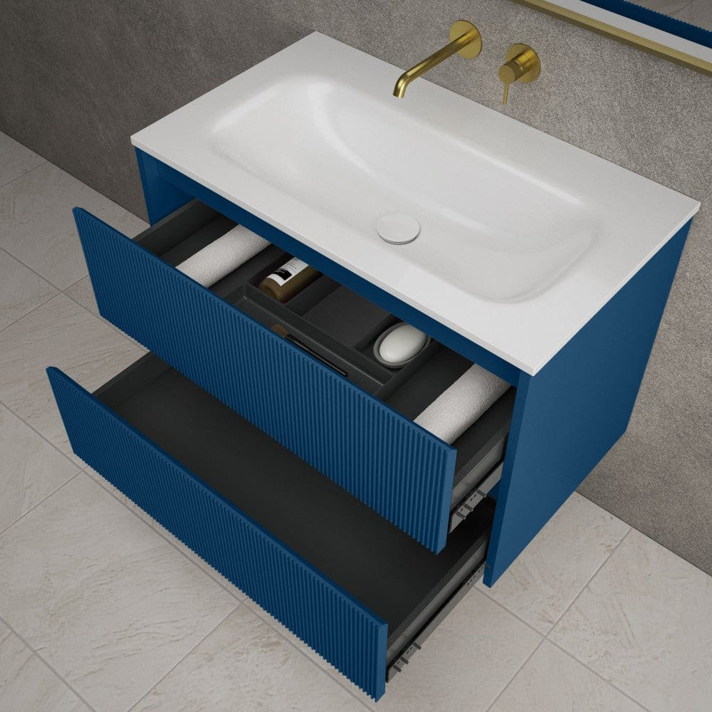 Scanalato Double Drawer Vanity Unit  With Beyondstone Basin - Ocean Blue 800mm