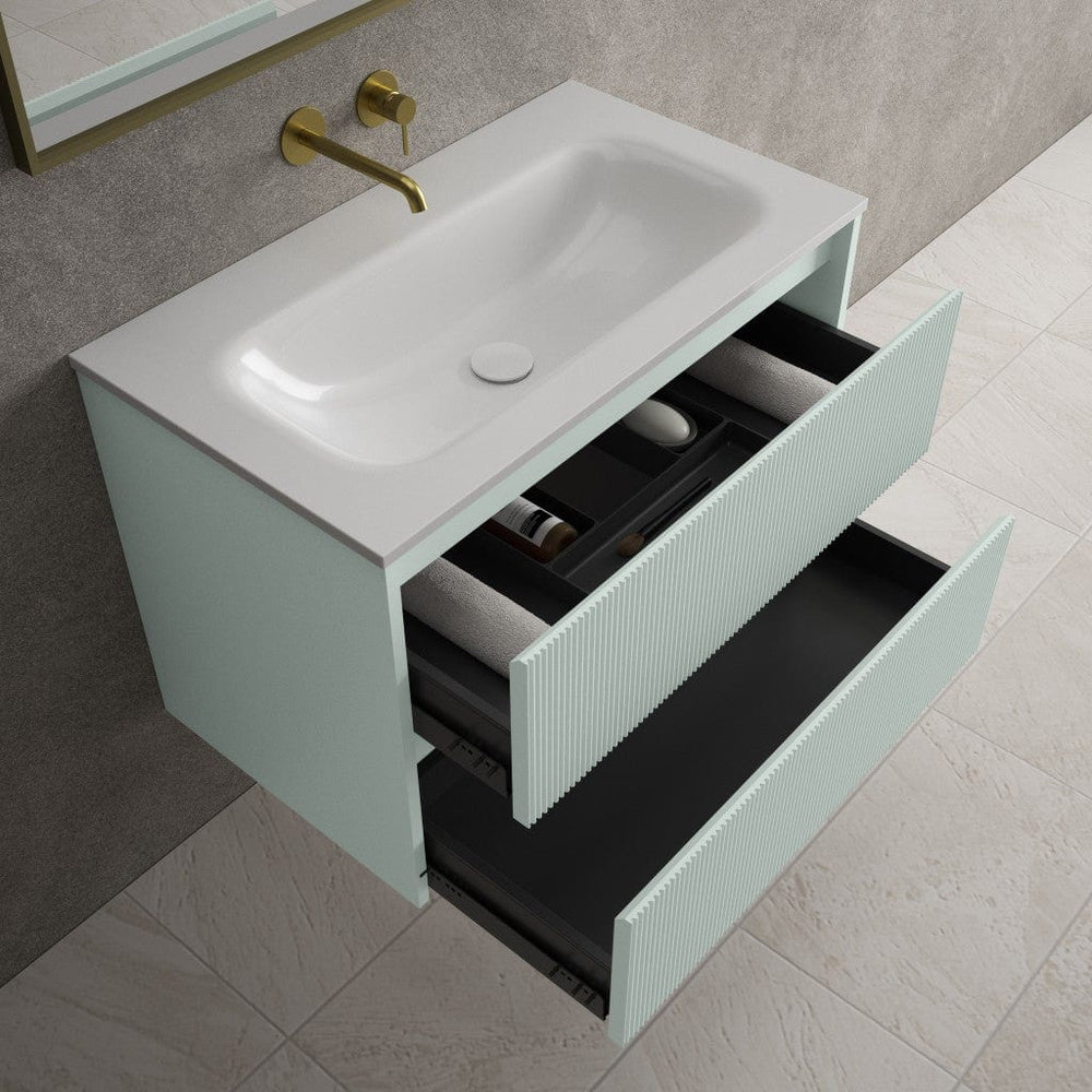 Scanalato Double Drawer Vanity Unit  With Beyondstone Basin - Peppermint 800mm