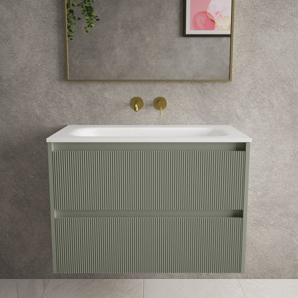 Scanalato Double Drawer Vanity Unit  With Beyondstone Basin - Pistachio 800mm