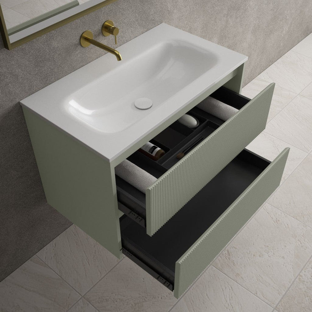 Scanalato Double Drawer Vanity Unit  With Beyondstone Basin - Pistachio 800mm