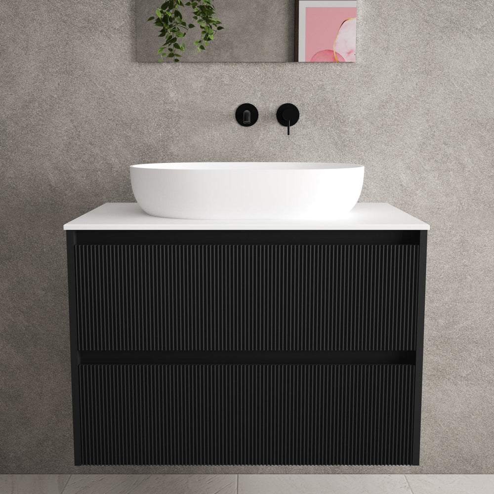 Scanalato Double Drawer Countertop Vanity Unit - Pure Black 800mm