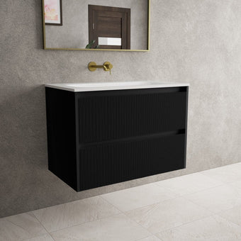 Scanalato Double Drawer Vanity Unit  With Beyondstone Basin - Pure Black 800mm