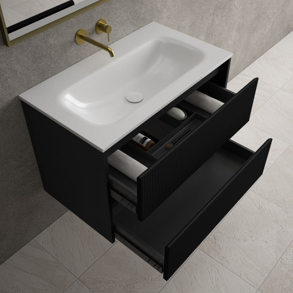 Scanalato Double Drawer Vanity Unit  With Beyondstone Basin - Pure Black 800mm