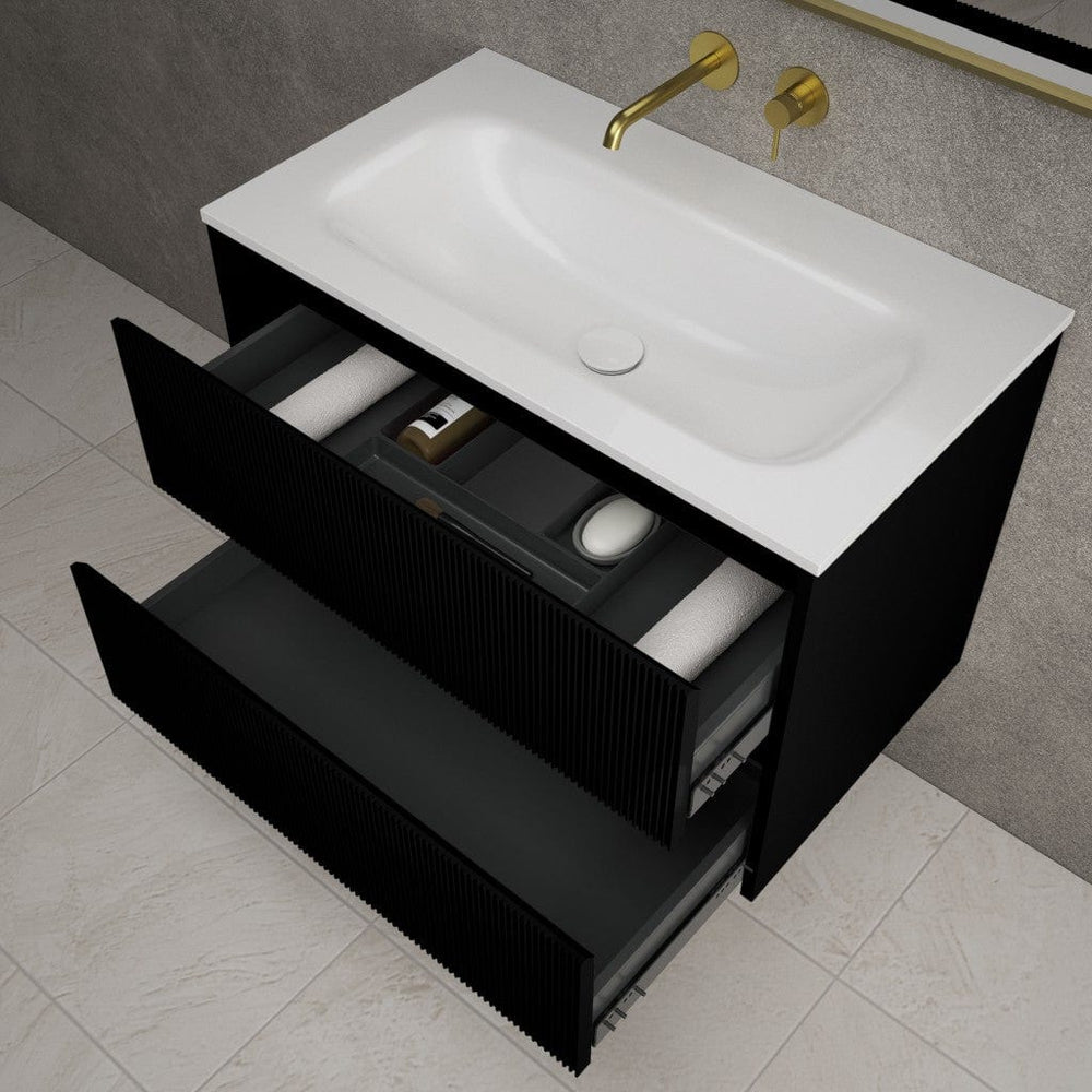 Scanalato Double Drawer Vanity Unit  With Beyondstone Basin - Pure Black 800mm
