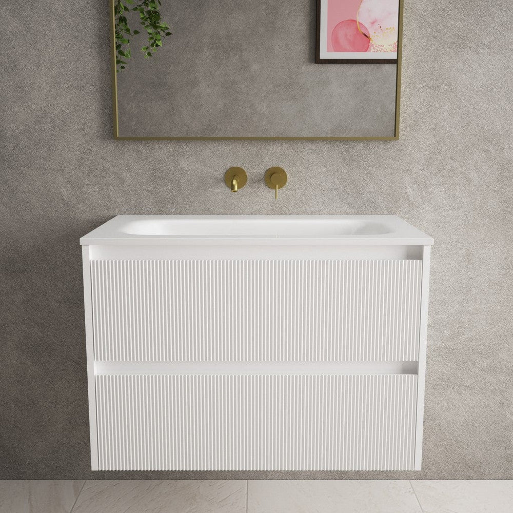 Scanalato Double Drawer Vanity Unit  With Beyondstone Basin - Pure White 800mm