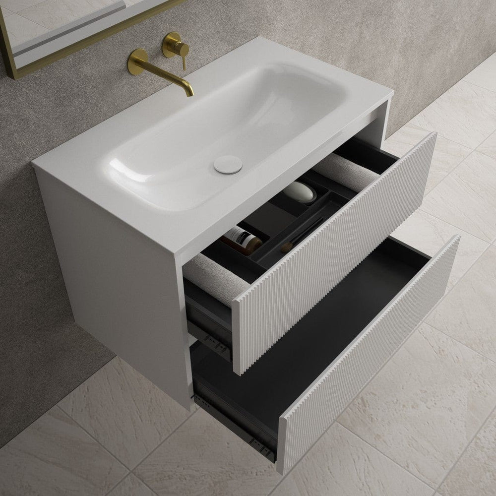 Scanalato Double Drawer Vanity Unit  With Beyondstone Basin - Pure White 800mm