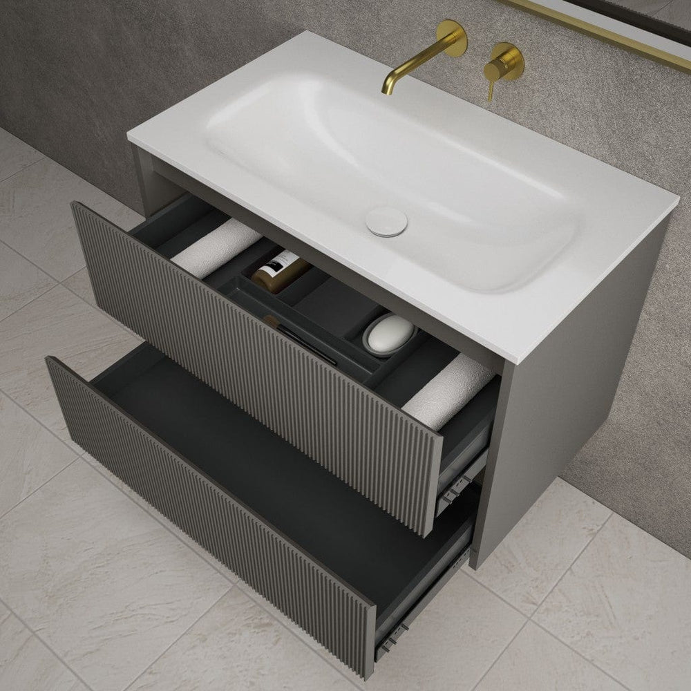Scanalato Double Drawer Vanity Unit  With Beyondstone Basin - Rich Taupe 800mm