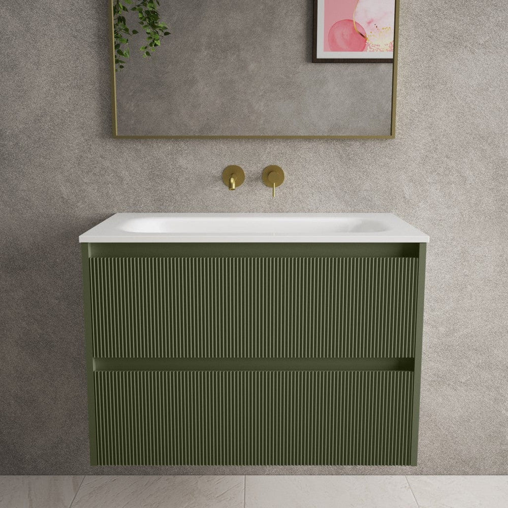 Scanalato Double Drawer Vanity Unit  With Beyondstone Basin - Seaweed 800mm