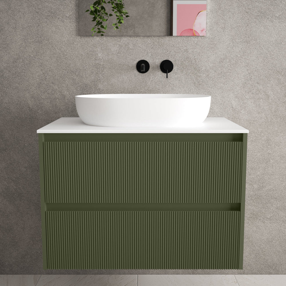 Scanalato Double Drawer Countertop Vanity Unit - Seaweed 800mm