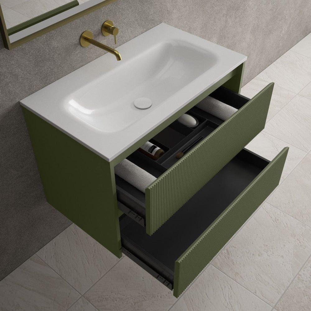 Scanalato Double Drawer Vanity Unit  With Beyondstone Basin - Seaweed 800mm