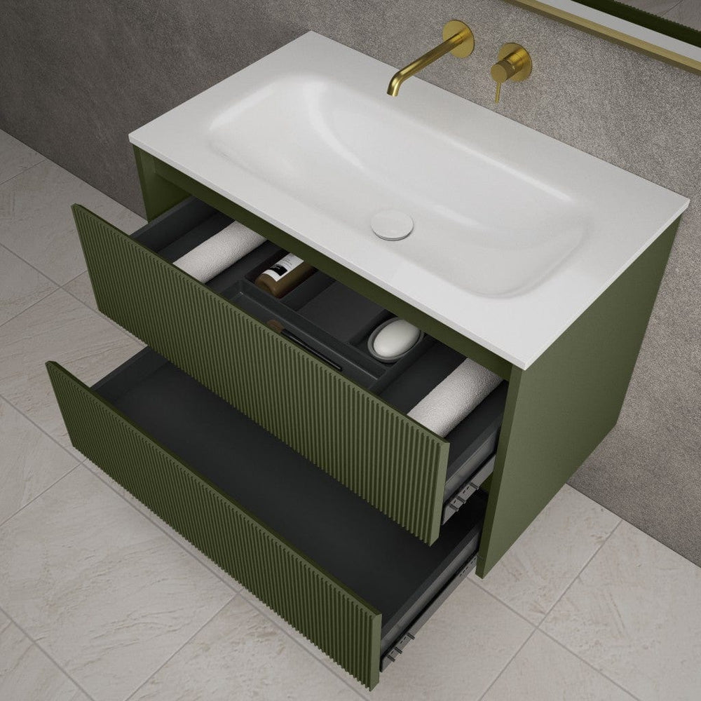 Scanalato Double Drawer Vanity Unit  With Beyondstone Basin - Seaweed 800mm