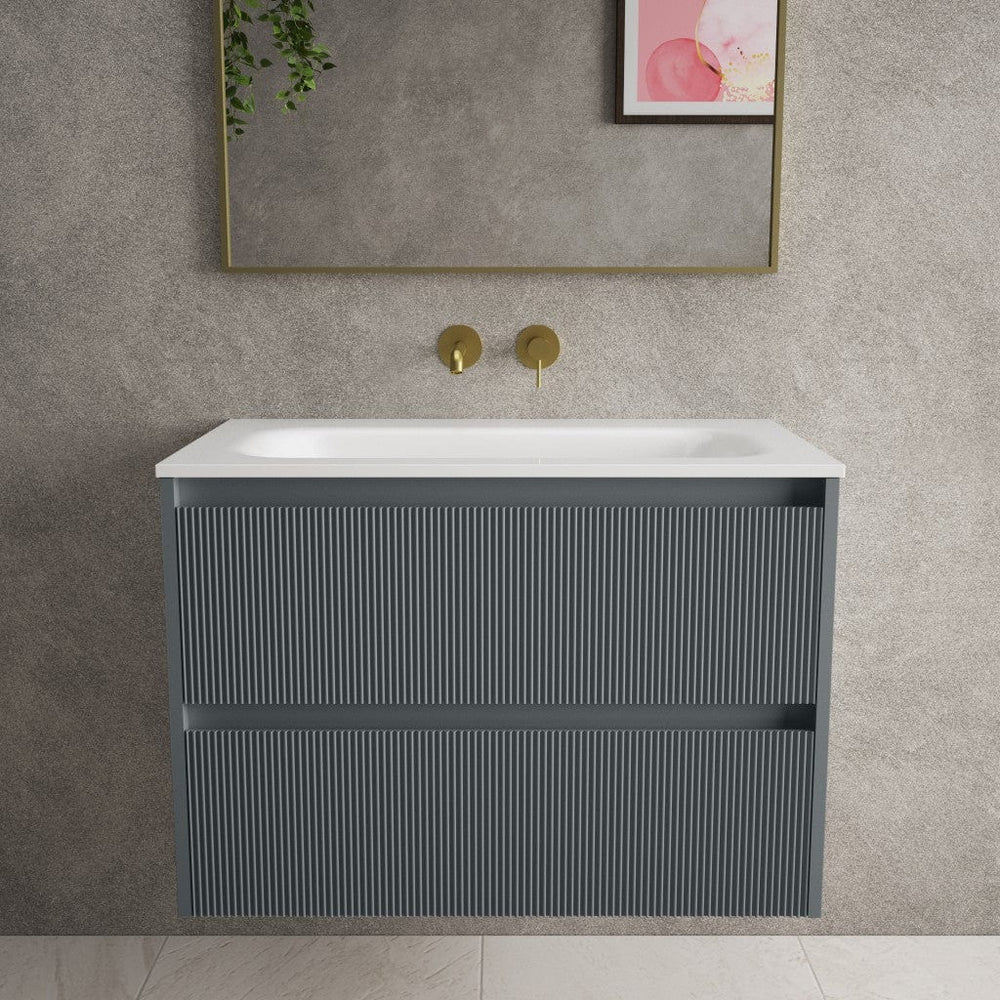 Scanalato Double Drawer Vanity Unit  With Beyondstone Basin - Slate Grey 800mm
