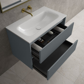 Scanalato Double Drawer Vanity Unit  With Beyondstone Basin - Slate Grey 800mm
