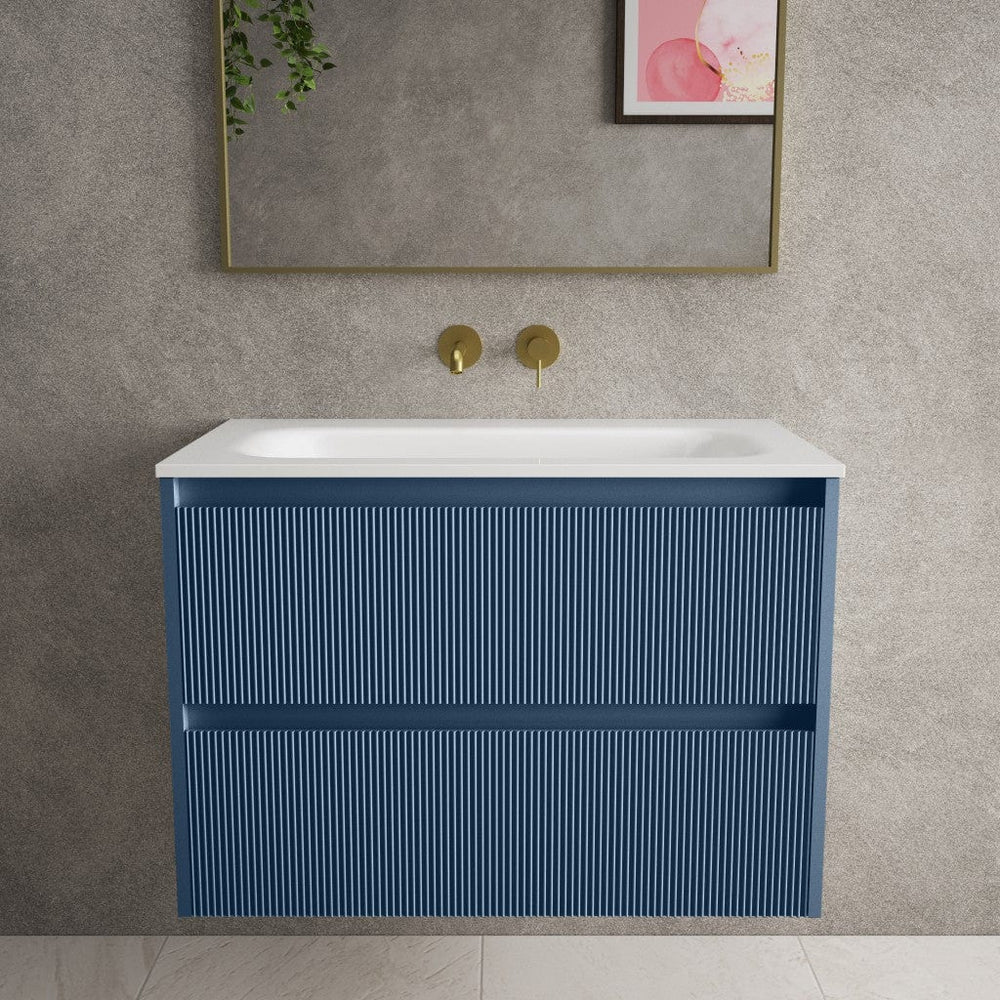 Scanalato Double Drawer Vanity Unit  With Beyondstone Basin - Soft Blue 800mm