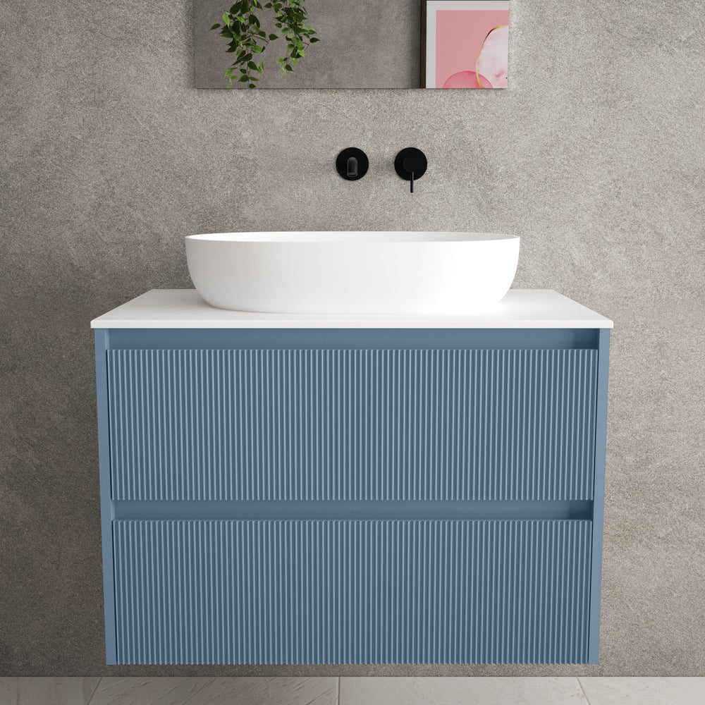 Scanalato Double Drawer Countertop Vanity Unit - Soft Blue 800mm