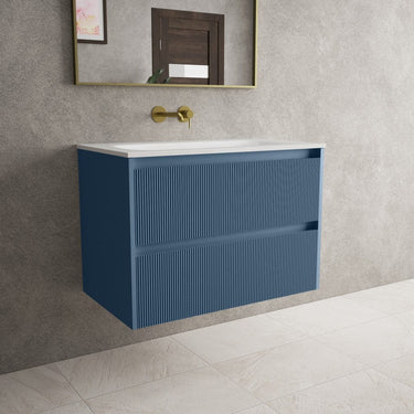 Scanalato Double Drawer Vanity Unit  With Beyondstone Basin - Soft Blue 800mm