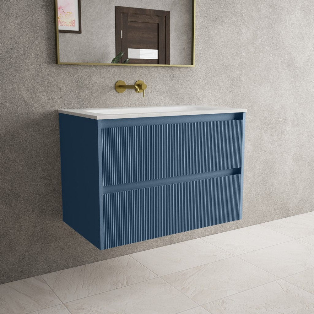 Scanalato Double Drawer Vanity Unit  With Beyondstone Basin - Soft Blue 800mm