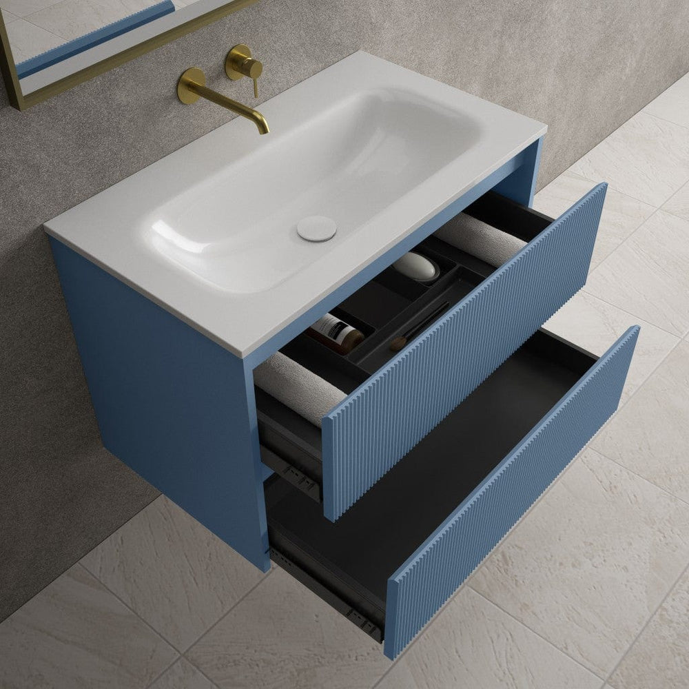 Scanalato Double Drawer Vanity Unit  With Beyondstone Basin - Soft Blue 800mm