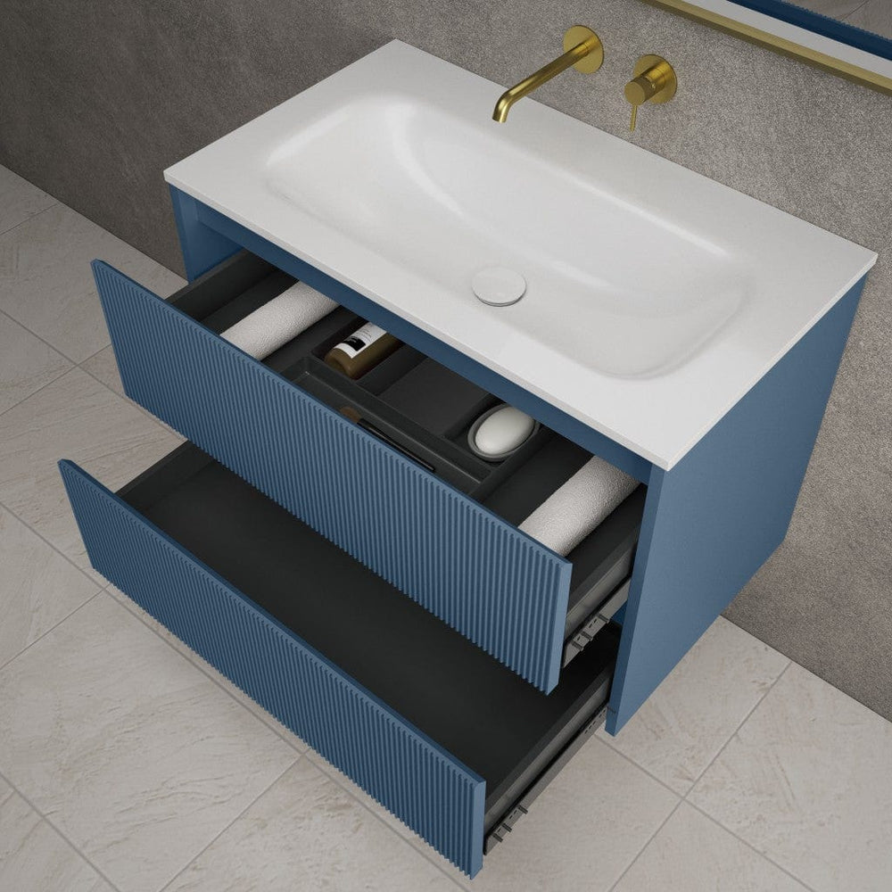 Scanalato Double Drawer Vanity Unit  With Beyondstone Basin - Soft Blue 800mm