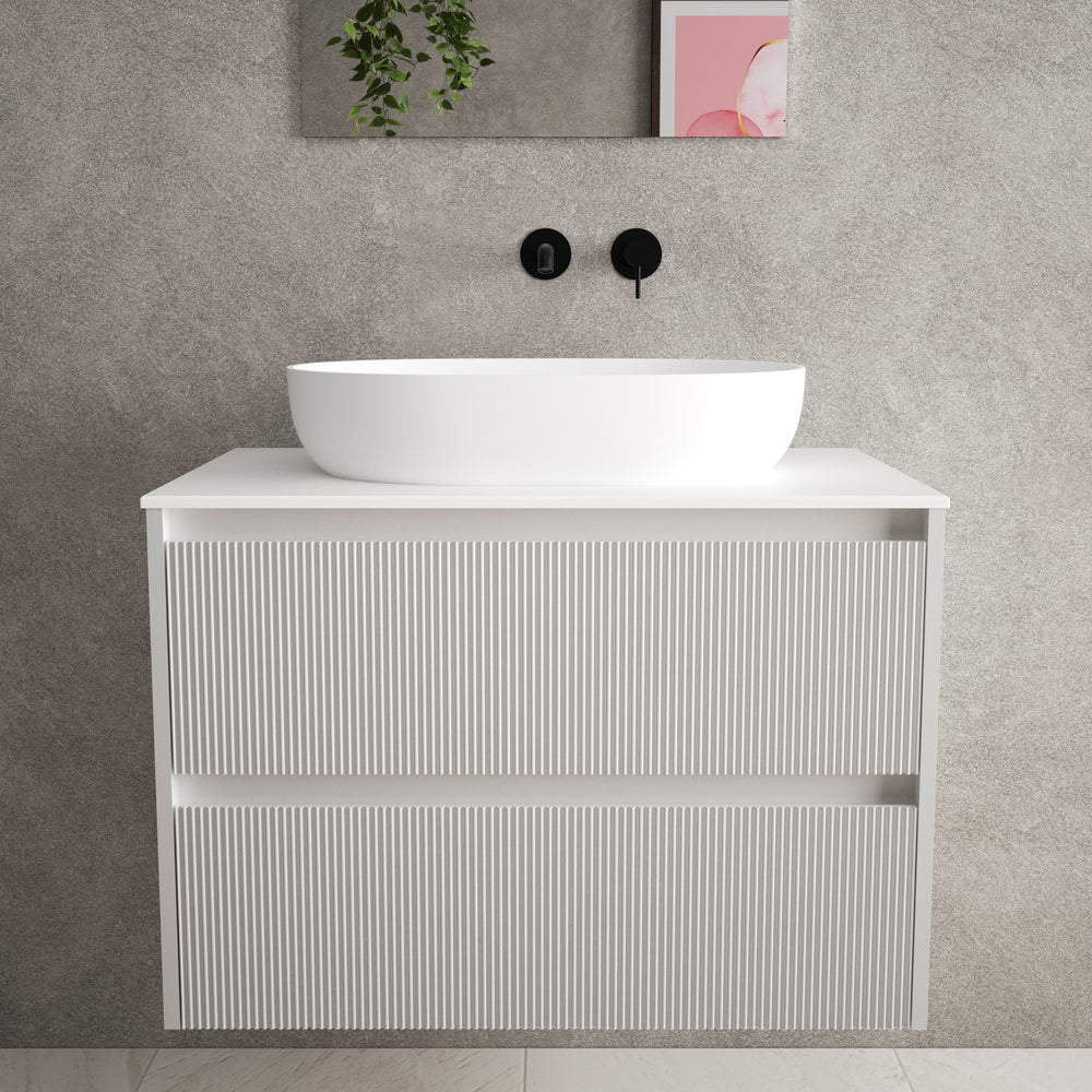 Scanalato Double Drawer Countertop Vanity Unit - Soft Grey 800mm
