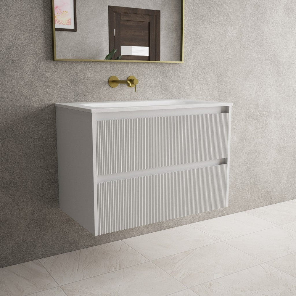 Scanalato Double Drawer Vanity Unit  With Beyondstone Basin - Soft Grey 800mm