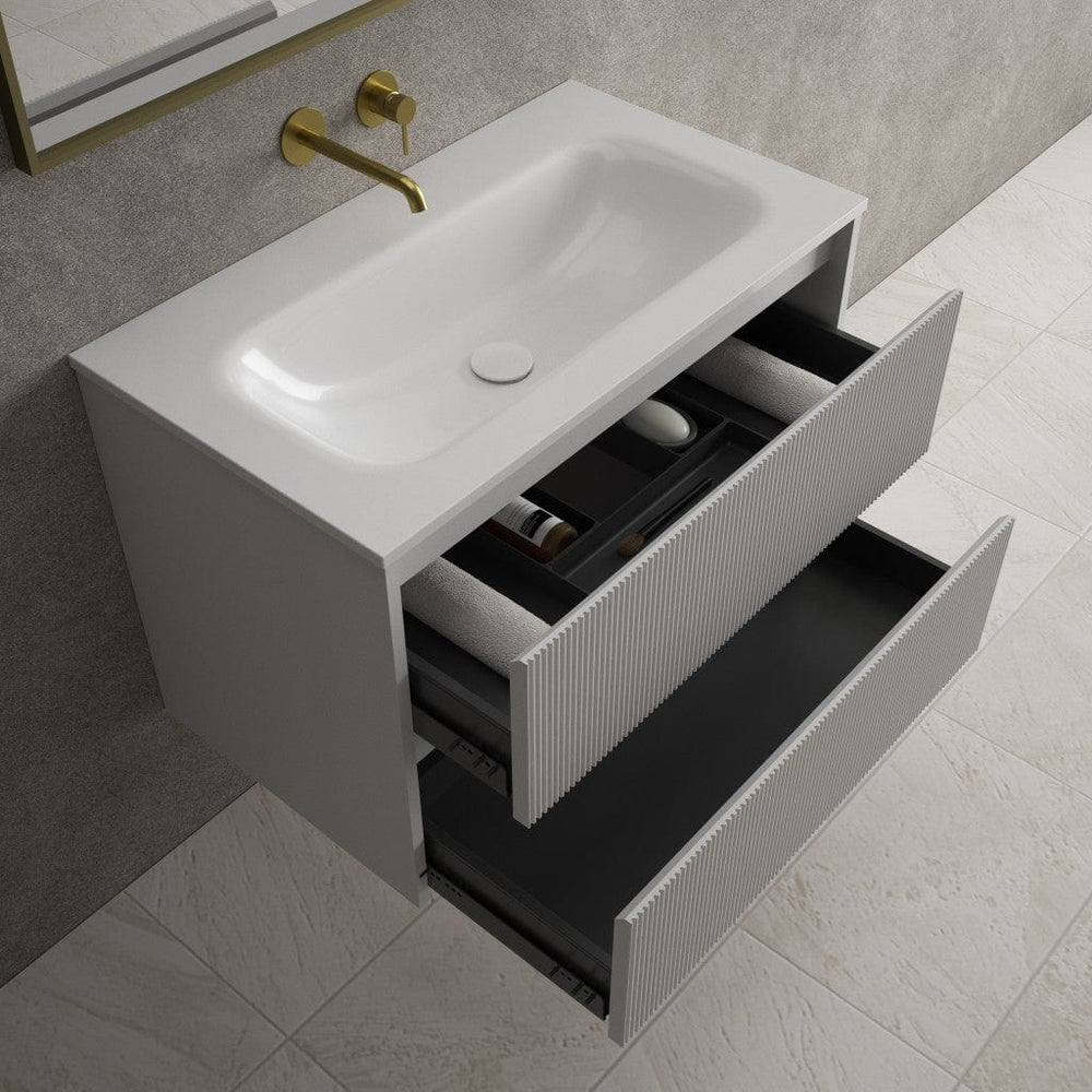 Scanalato Double Drawer Vanity Unit  With Beyondstone Basin - Soft Grey 800mm