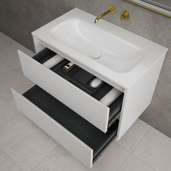 Scanalato Double Drawer Vanity Unit  With Beyondstone Basin - Soft Grey 800mm