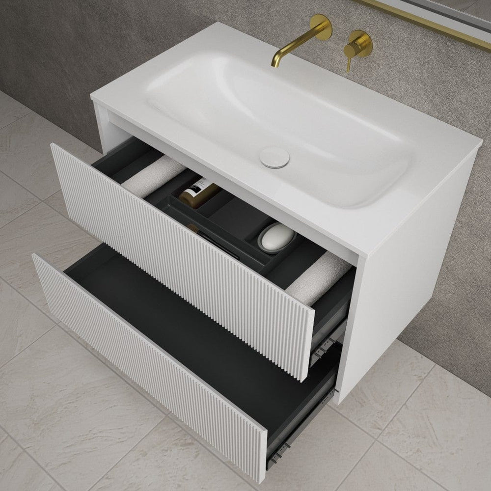 Scanalato Double Drawer Vanity Unit  With Beyondstone Basin - Soft Grey 800mm