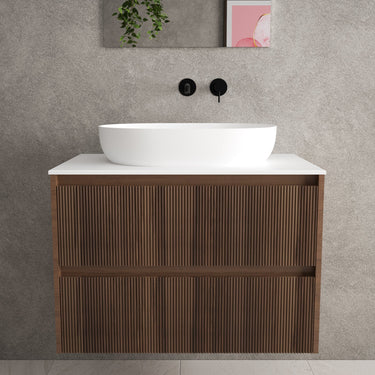 Scanalato Double Drawer Countertop Vanity Unit - Walnut 800mm