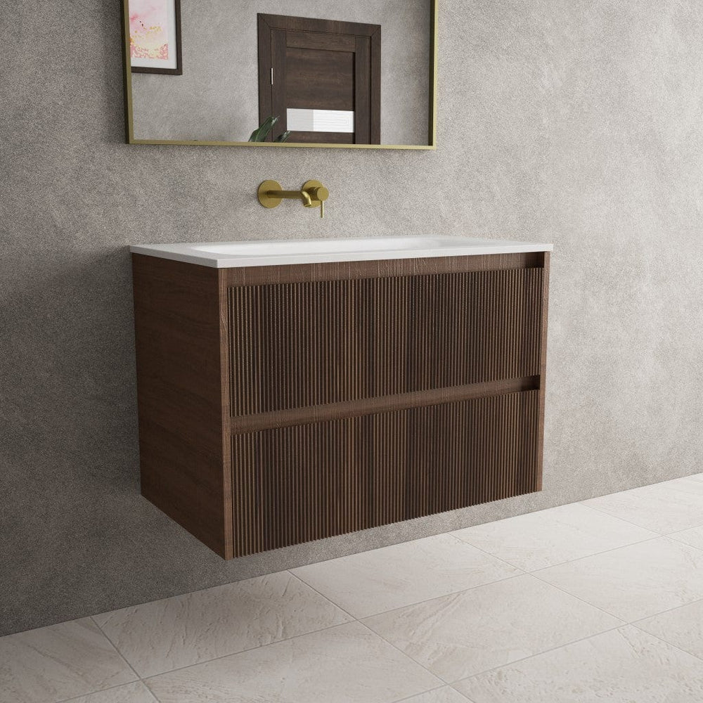 Scanalato Double Drawer Vanity Unit  With Beyondstone Basin - Walnut 800mm