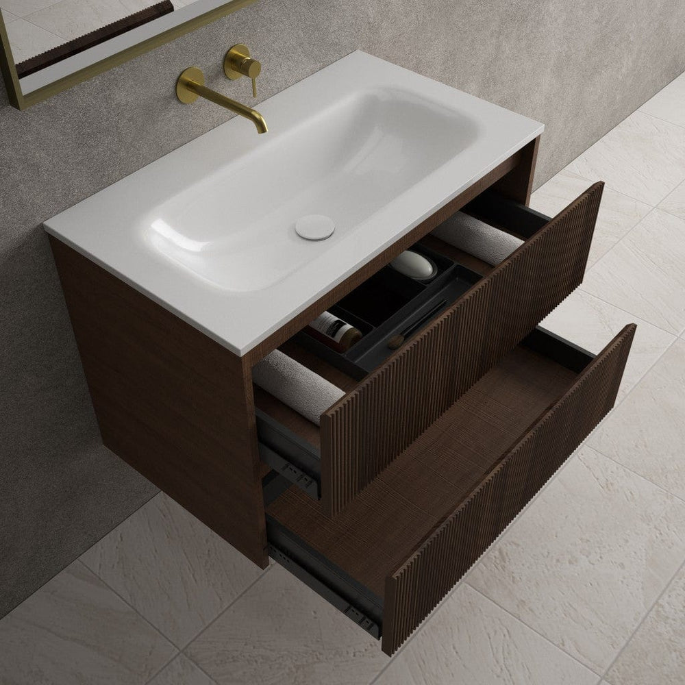 Scanalato Double Drawer Vanity Unit  With Beyondstone Basin - Walnut 800mm