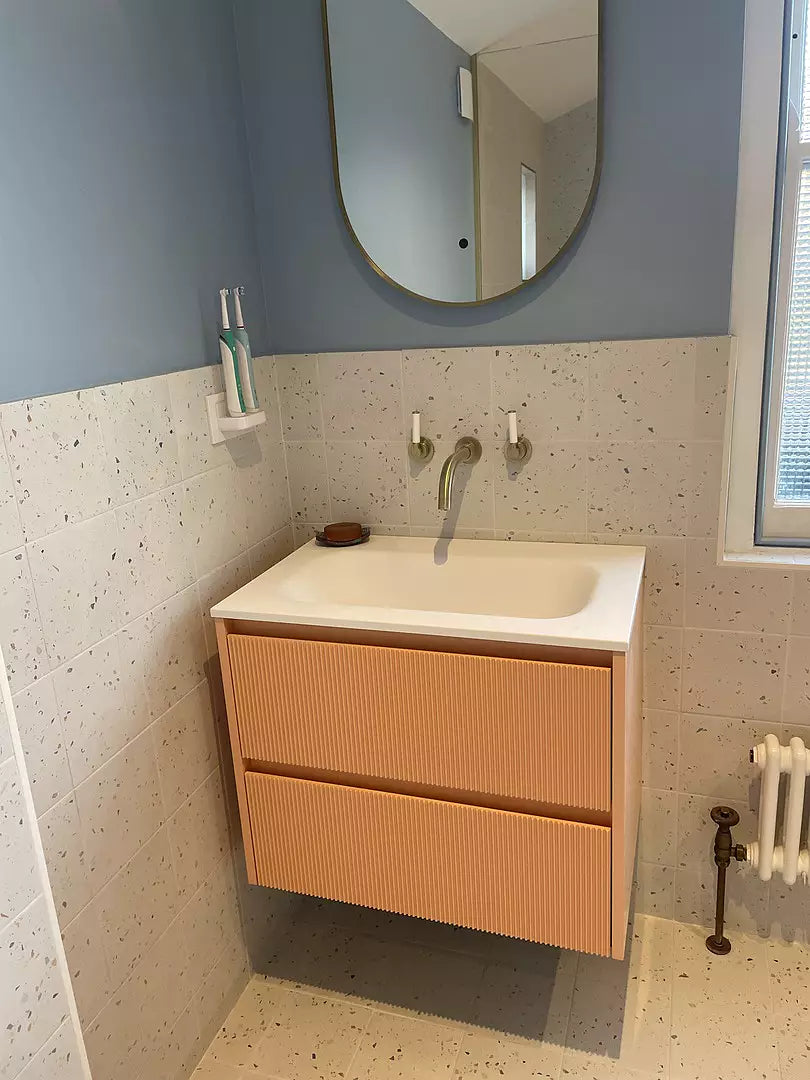 Scanalato Double Drawer Vanity Unit  With Beyondstone Basin - Peach Fuzz 700mm