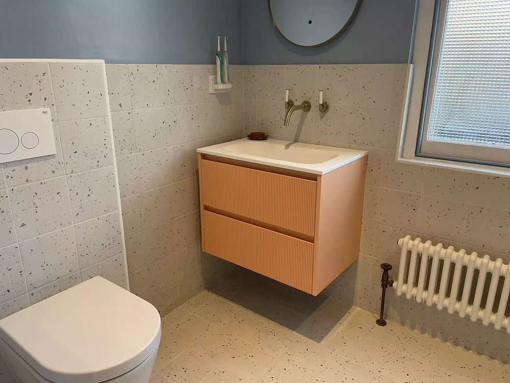 Scanalato Double Drawer Vanity Unit  With Beyondstone Basin - Peach Fuzz 700mm