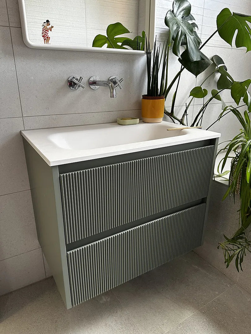 Scanalato Double Drawer Vanity Unit  With Beyondstone Basin - Pistachio 700mm