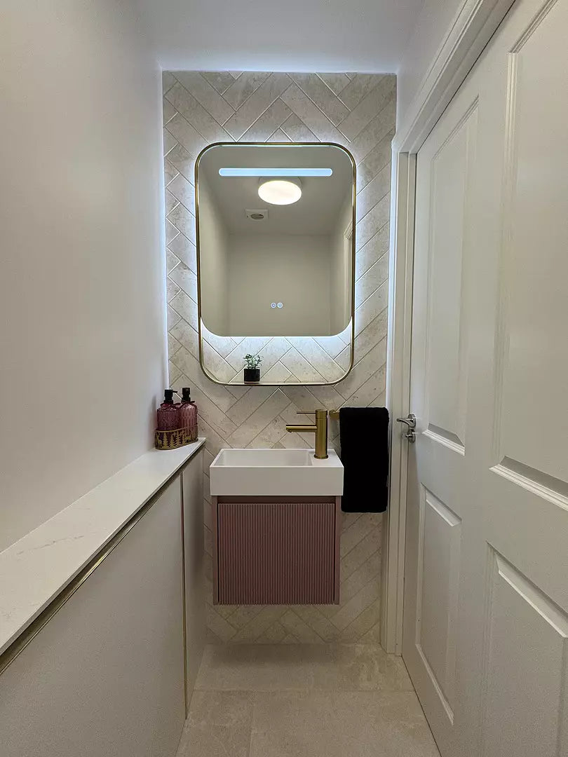 Scanalato Single Door Vanity Unit With Beyondstone Basin - Dusky Pink 450mm