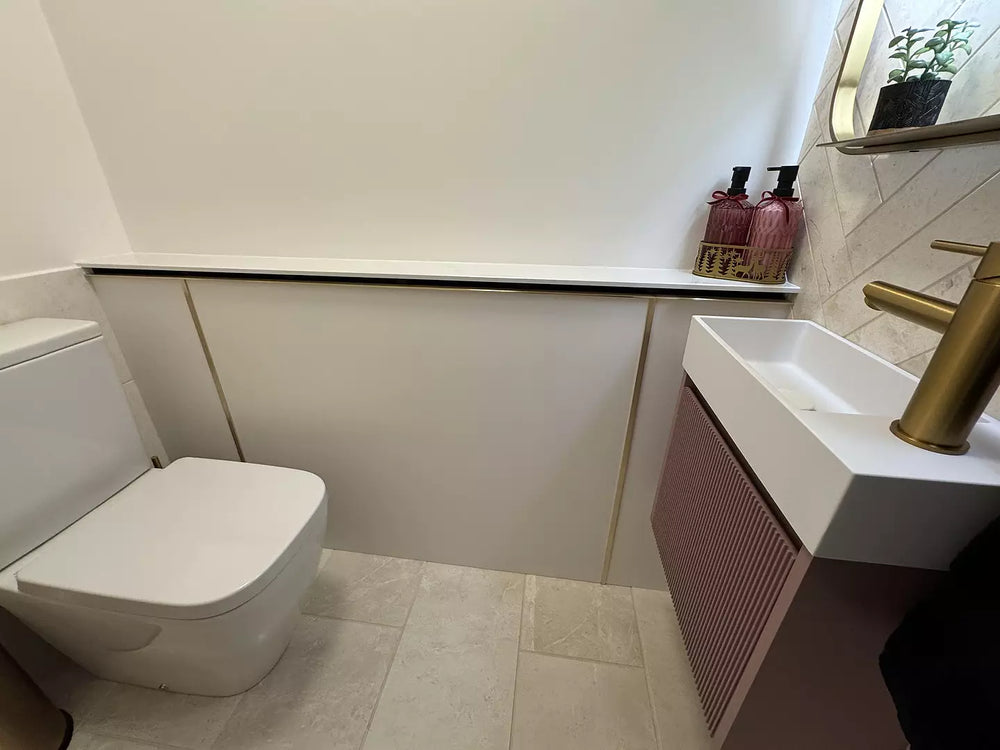 Scanalato Single Door Vanity Unit With Beyondstone Basin - Dusky Pink 450mm