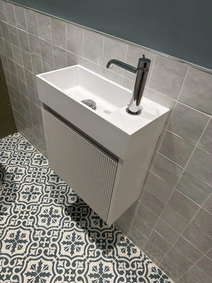 Scanalato Single Door Vanity Unit With Beyondstone Basin - Pure White 450mm