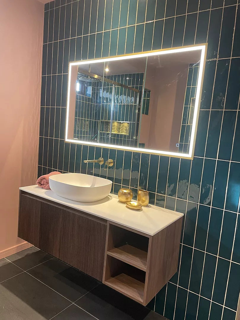 Scanalato Single Drawer Countertop Vanity Unit With Open Storage Space - Walnut 1200mm