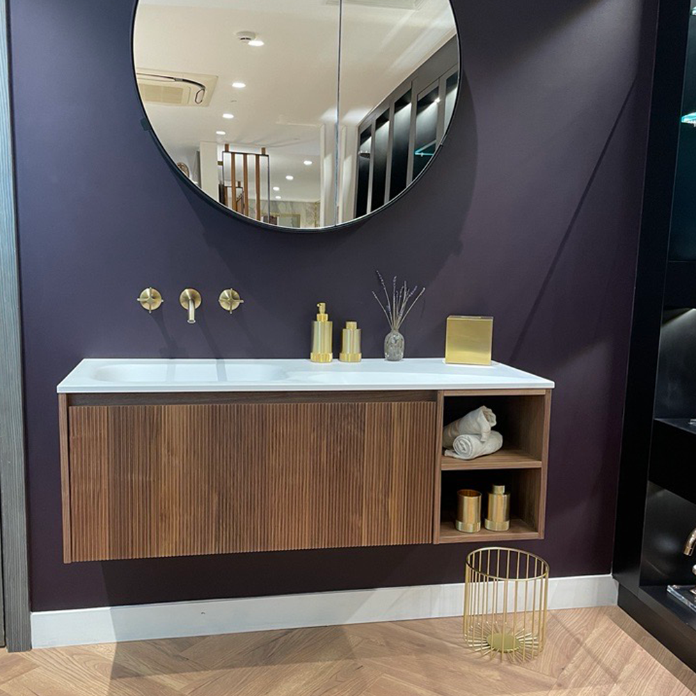 Single Drawer Walnut Vanity Unit & Basin 1200mm - Scanalato