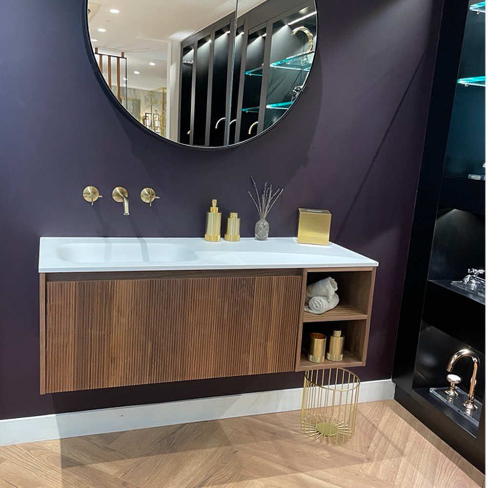 Single Drawer Walnut Vanity Unit & Basin 1200mm - Scanalato