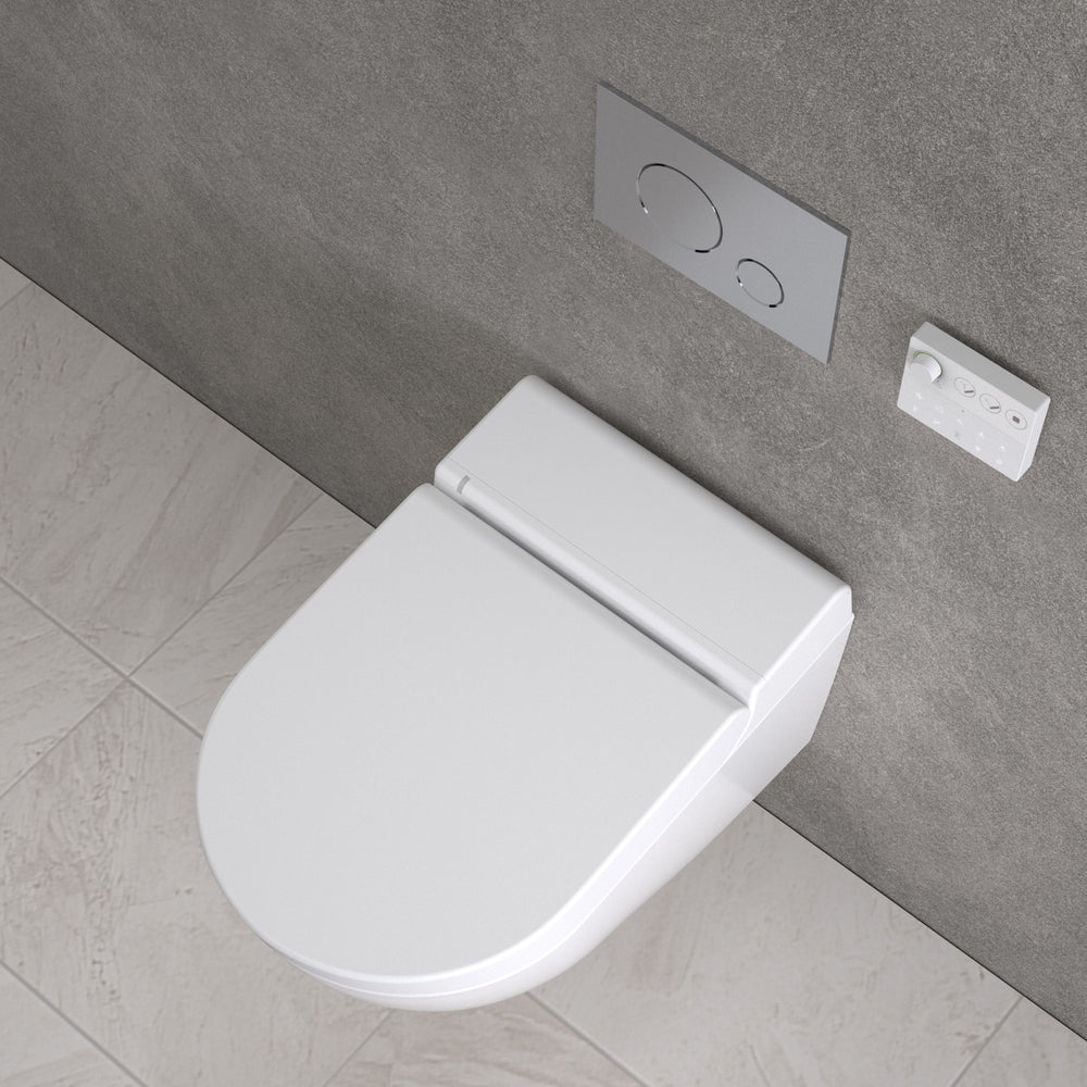 Smart Toilet, Concealed Cistern And Frame And Brushed Steel Effect Flush Plate