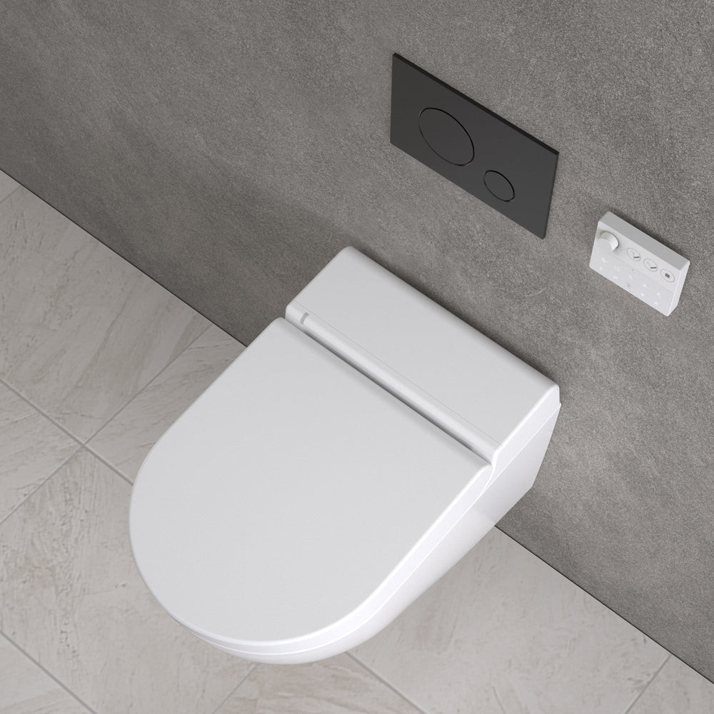 Smart Toilet, Concealed Cistern And Frame And Matt Black Flush Plate