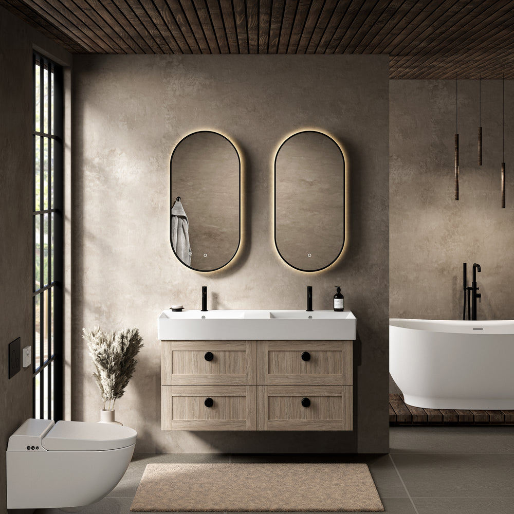 Muscat Oval LED Mirror - Matt Black 450x900mm