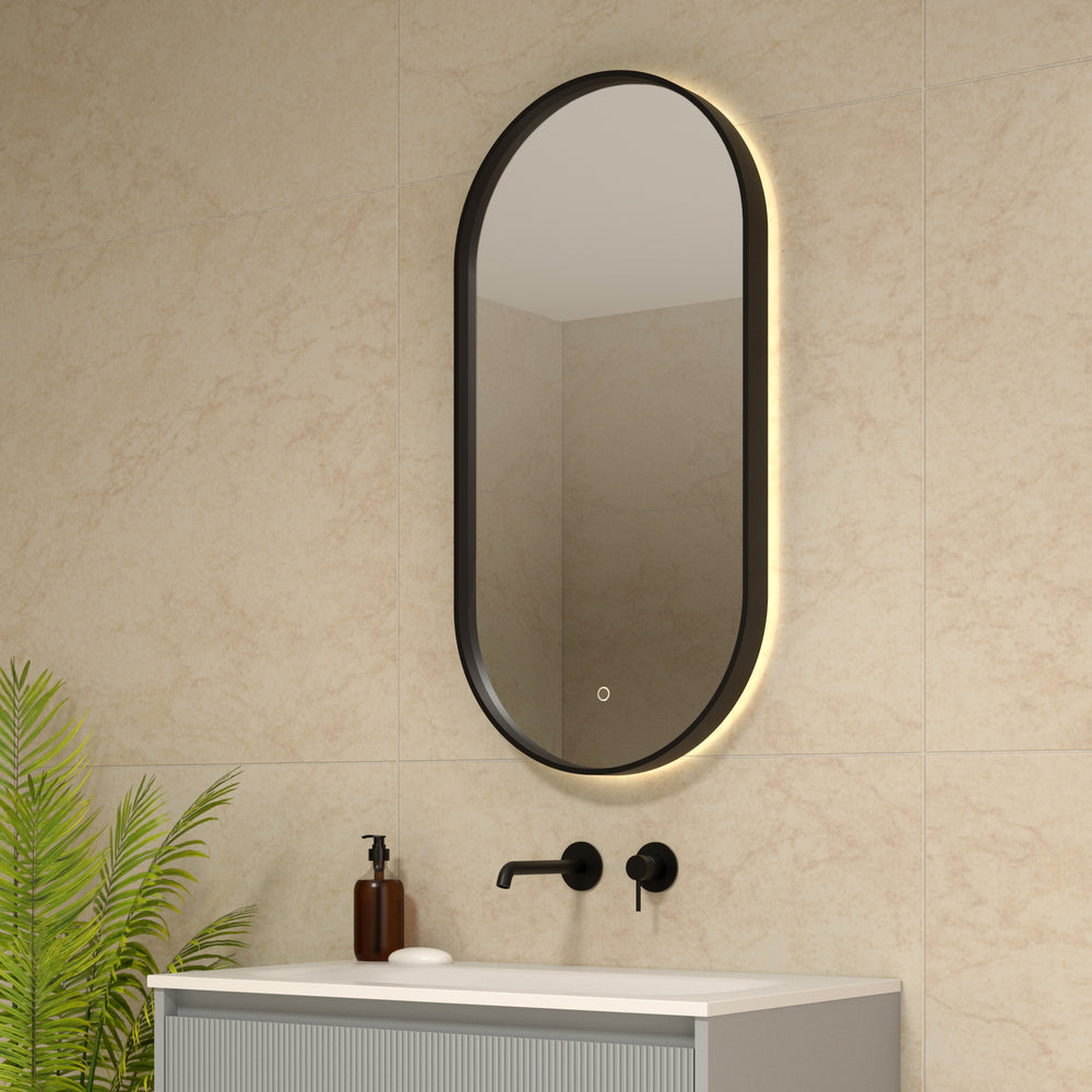 Muscat Oval LED Mirror - Matt Black 450x900mm
