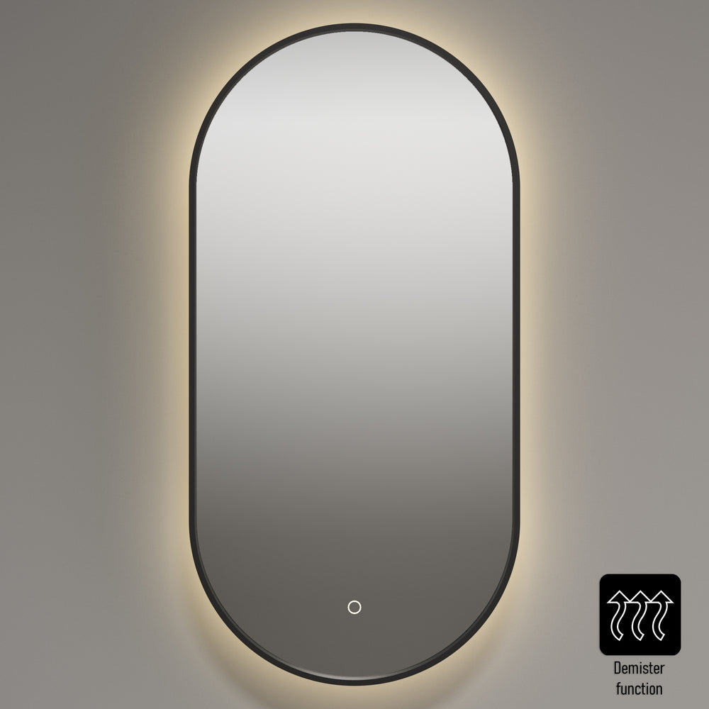 Muscat Oval LED Mirror - Matt Black 450x900mm