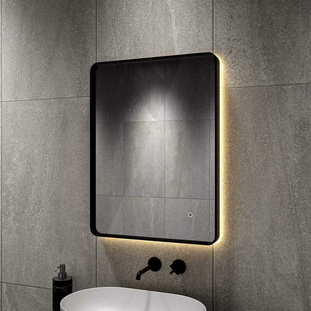 Primitivo Square Steam Free Mirror with LED - Matt Black 600x800mm