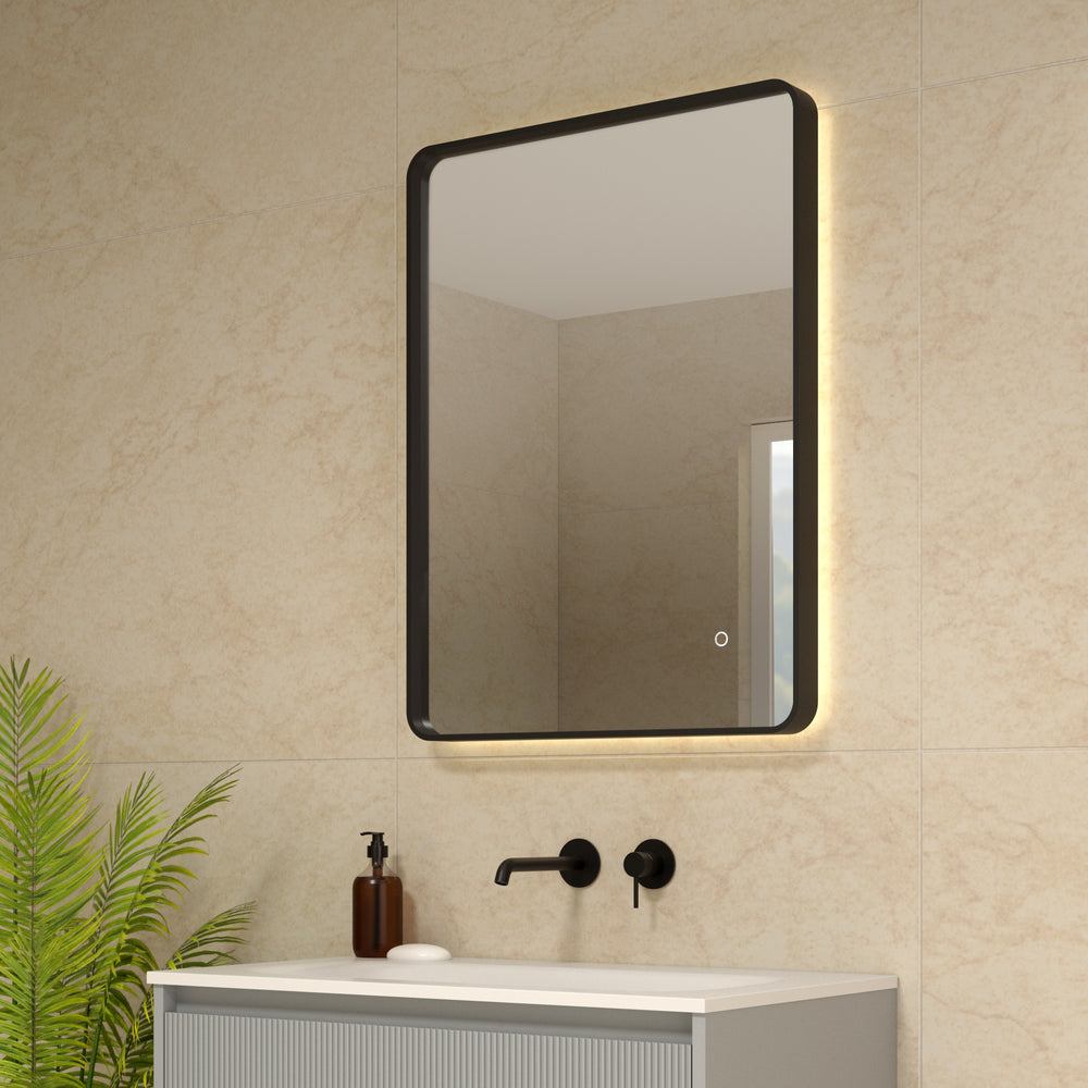 Primitivo Square Steam Free Mirror with LED - Matt Black 600x800mm