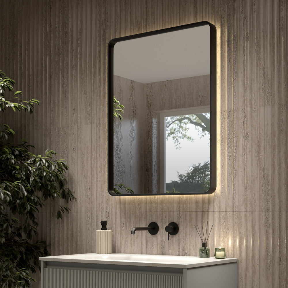Primitivo Square Steam Free Mirror with LED - Matt Black 600x800mm