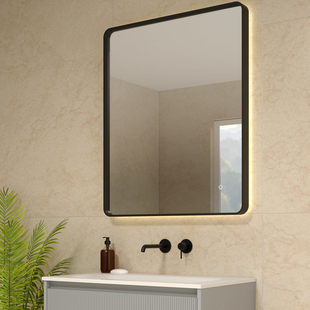 Primitivo Square Steam Free Mirror with LED - Matt Black 750x900mm
