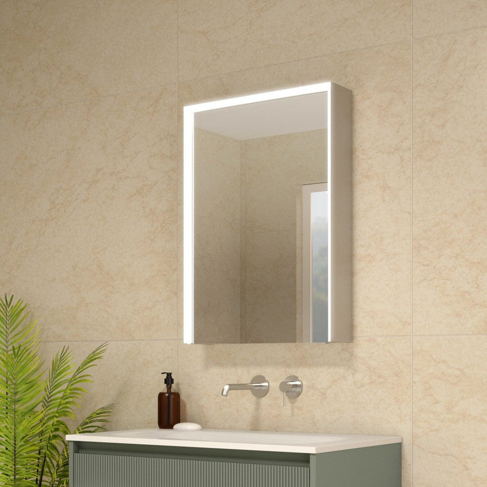 Fiano Steam-Free Modern Mirror Cabinet 500 x 700mm - Aluminium